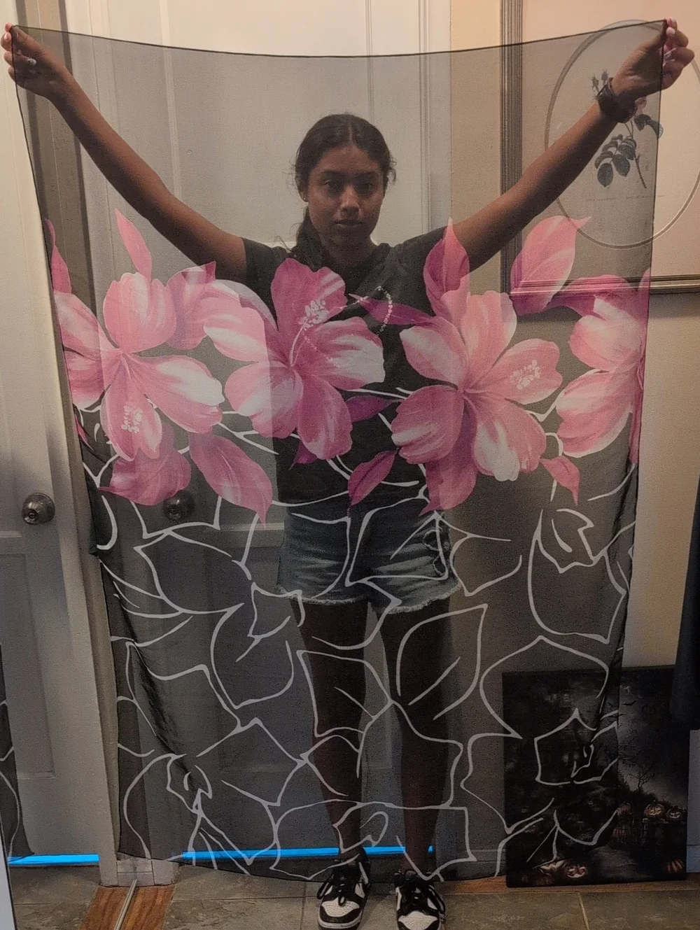 Black And Pink Chiffon Scarf
